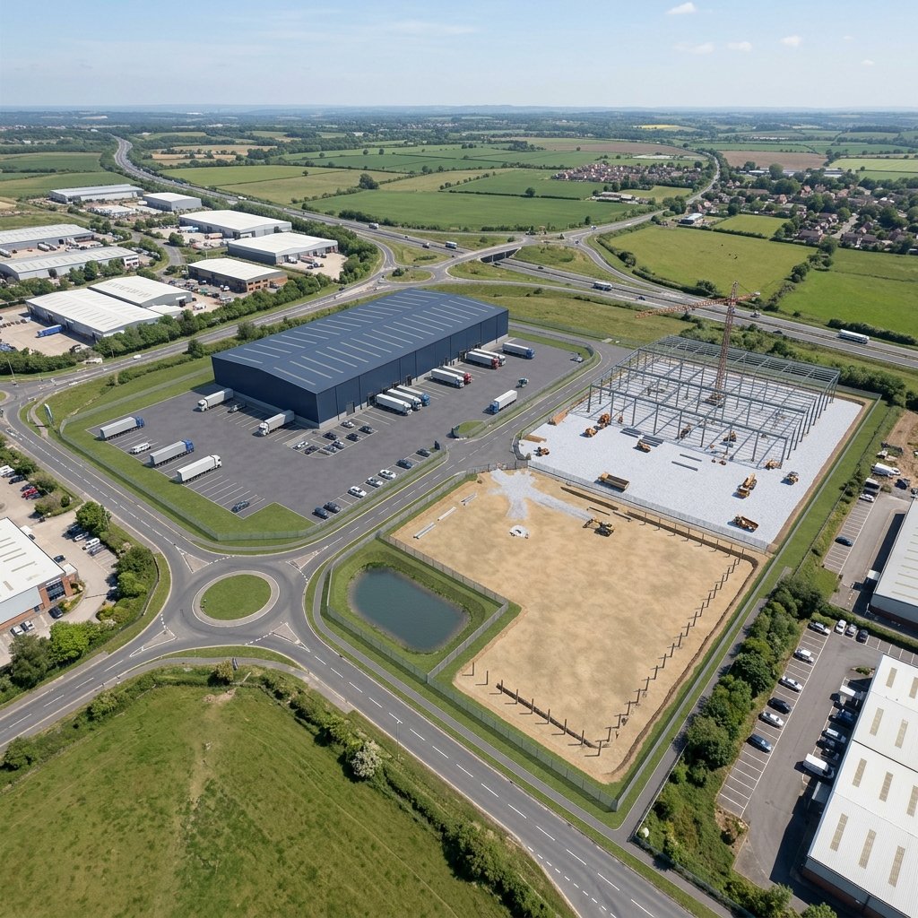 Board Pack CGI showing aerial phasing of logistics build