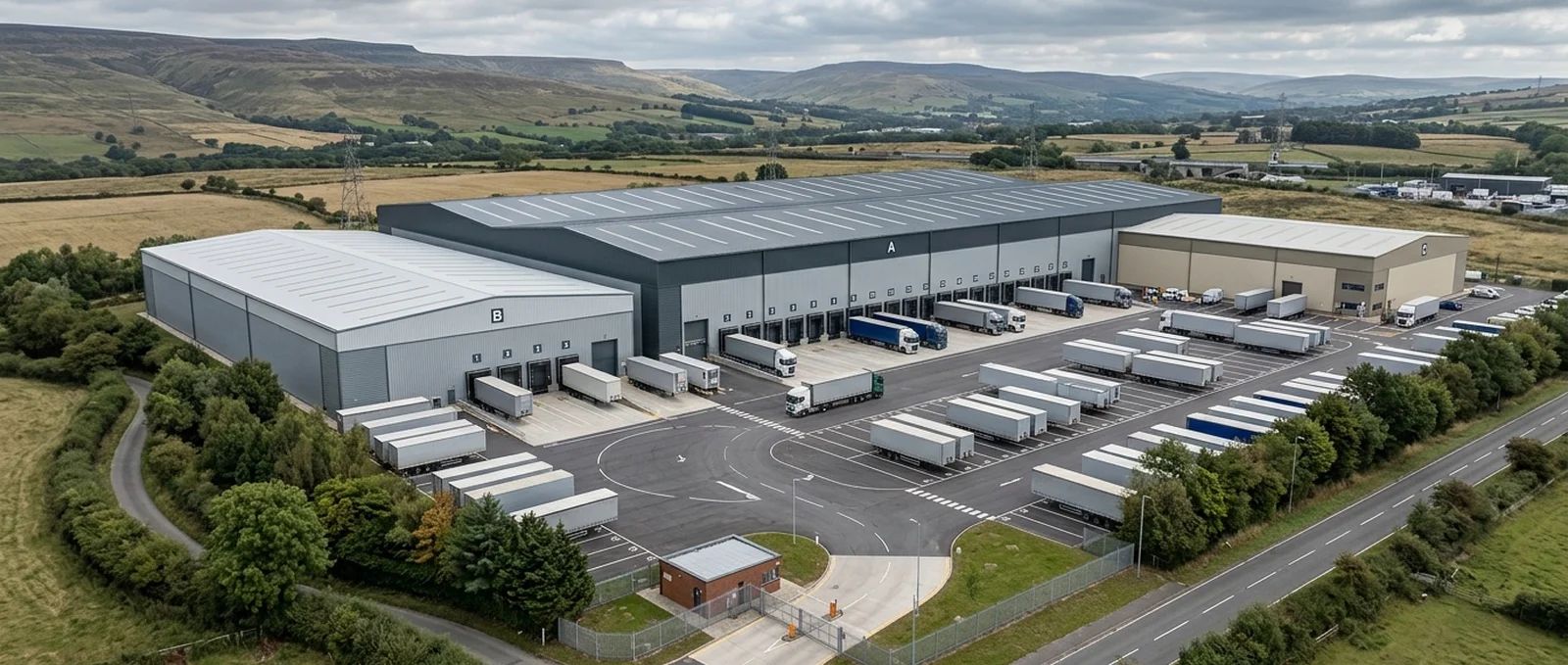 North West Logistics Hub CGI showing multi-unit warehouse and yard infrastructure